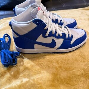 Nike High-Top Sneakers in White and Royal Blue